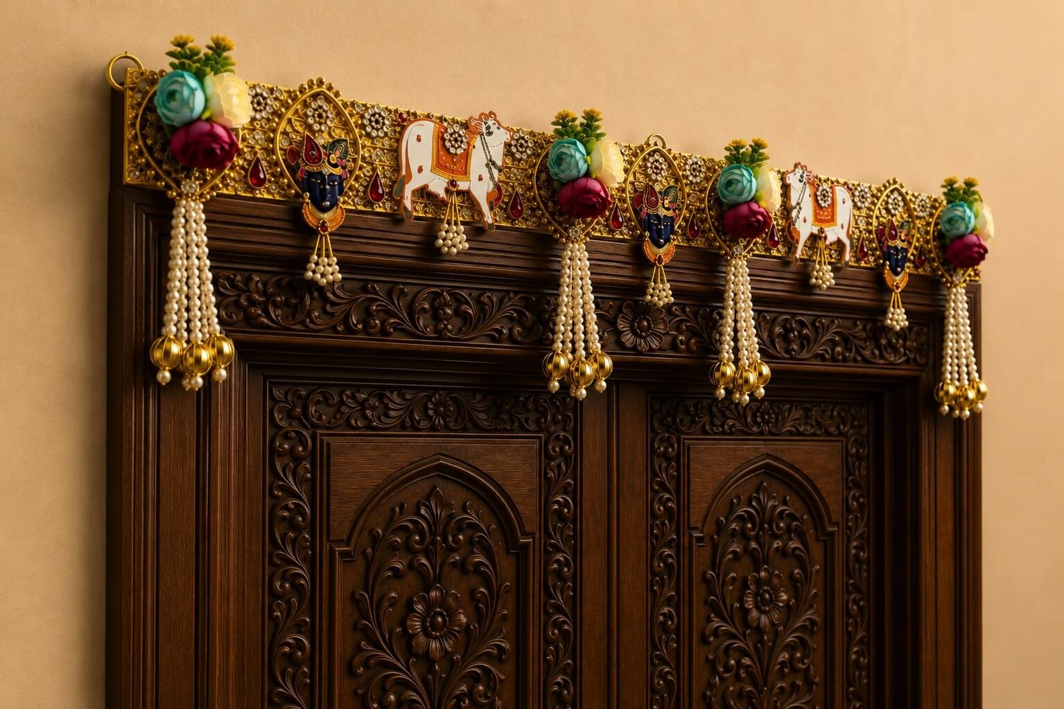 Premium Handmade Pichwai Cow & Shrinathji Bandhanwar Door Toran | Decorative Wall Hanging for Home Entrance, Temple & Festive Décor - BW10