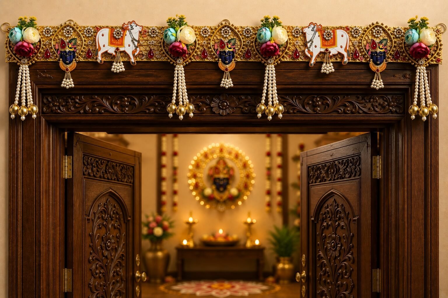 Premium Handmade Pichwai Cow & Shrinathji Bandhanwar Door Toran | Decorative Wall Hanging for Home Entrance, Temple & Festive Décor - BW10 - Image 3